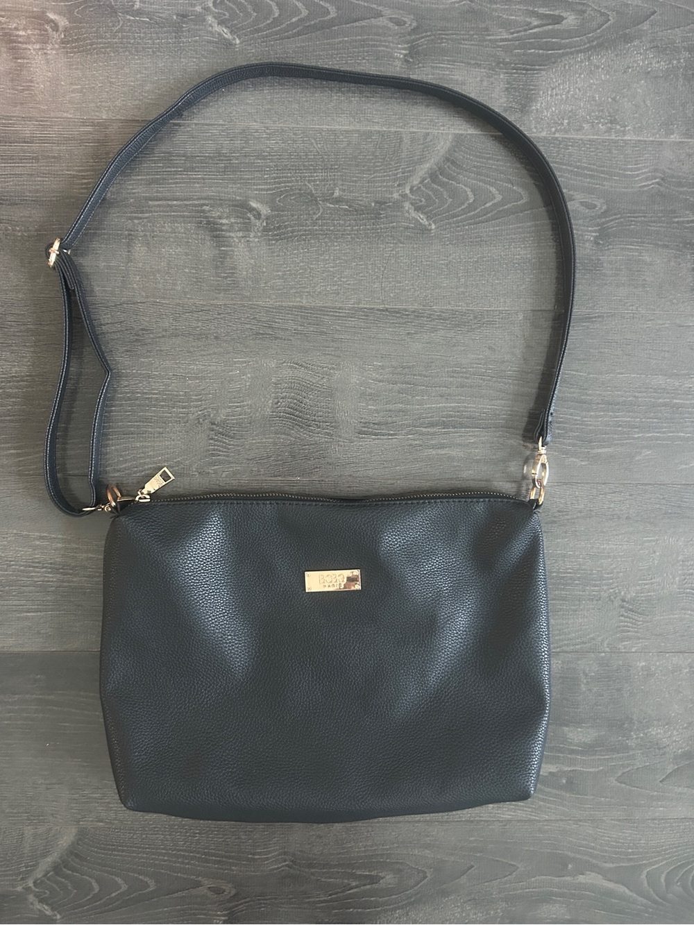 BCBG Paris Black Pebbled Faux Leather Crossbody Bag Adjustable Strap